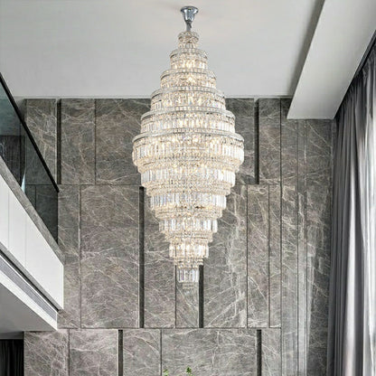 Chrome Extra Large Crystal Chandelier for Foyer Staircase Living Room Entrance Ceiling Light Fixture In Silver