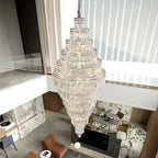 Chrome Extra Large Crystal Chandelier for Foyer Staircase Living Room Entrance Ceiling Light Fixture In Silver