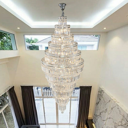 Chrome Extra Large Crystal Chandelier for Foyer Staircase Living Room Entrance Ceiling Light Fixture In Silver