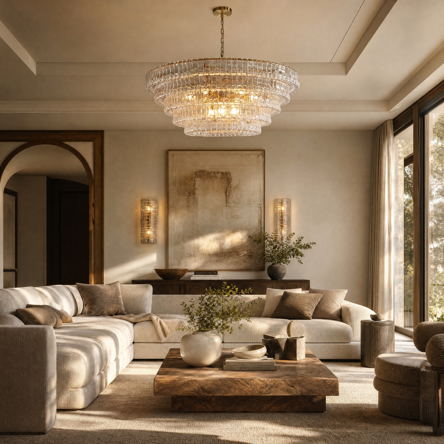 Tiered Glass Chandelier in a dining room