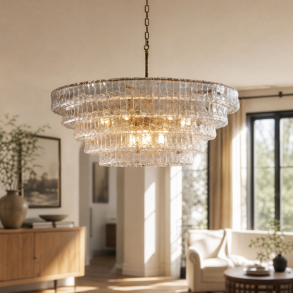 Tiered Glass Chandelier in a living room