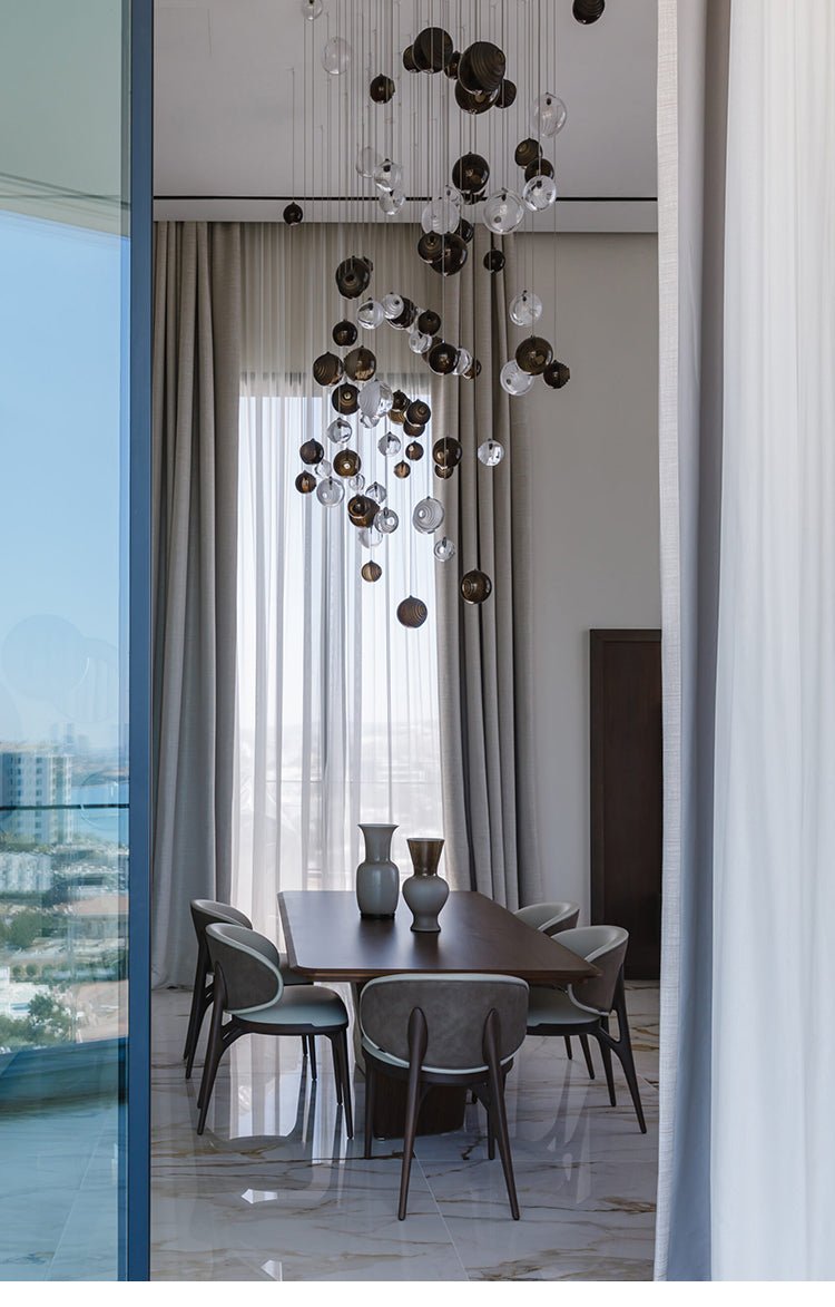 Cosmic Sphere Cascade Glass Chandelier