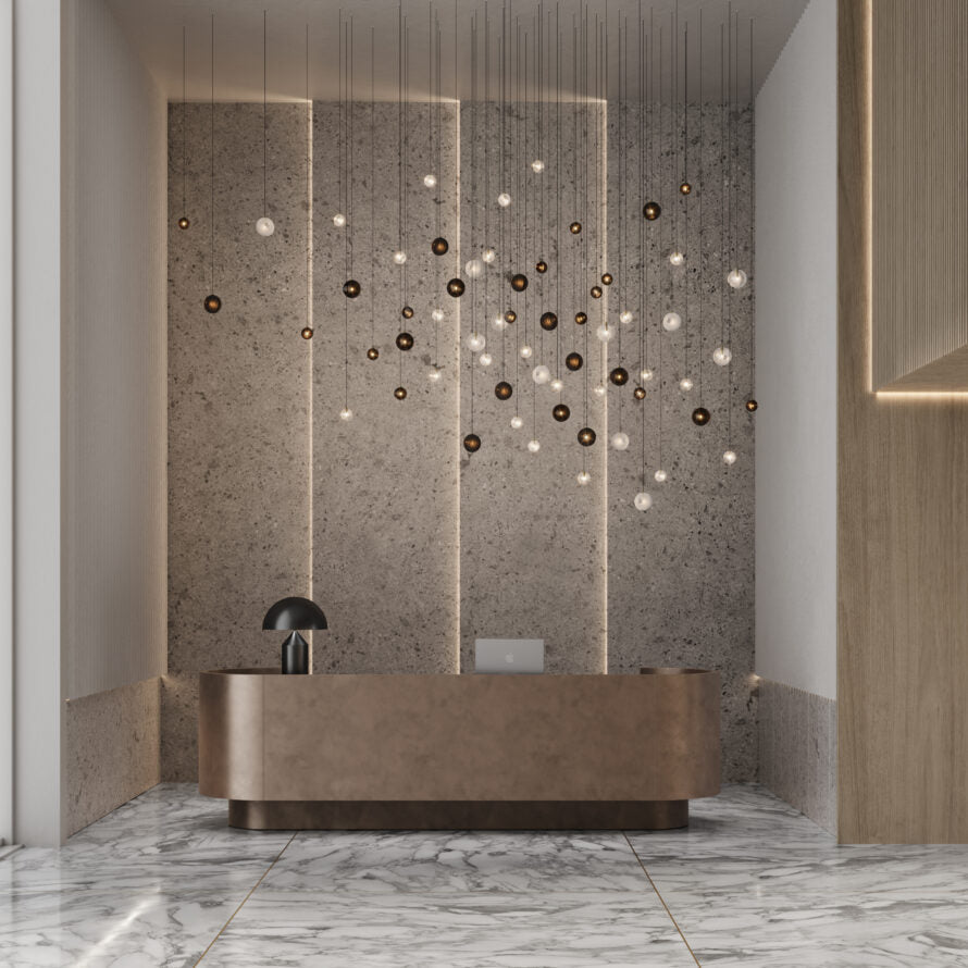 Cosmic Sphere Cascade Glass Chandelier