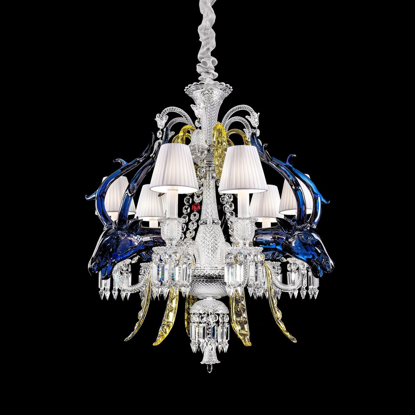 Traditional Colorful Candle Branch Blue Deer Crystal Chandelier for Living Room/Dining Room