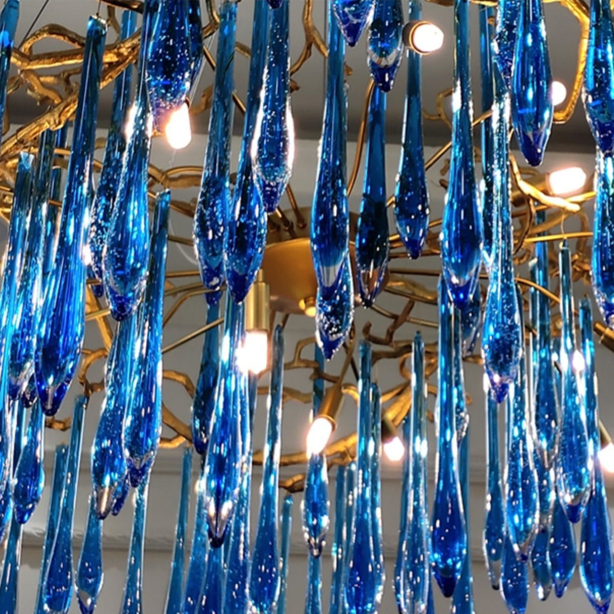 Artistic Branch Chandelier with Blue Glaze Drops for Dining Room