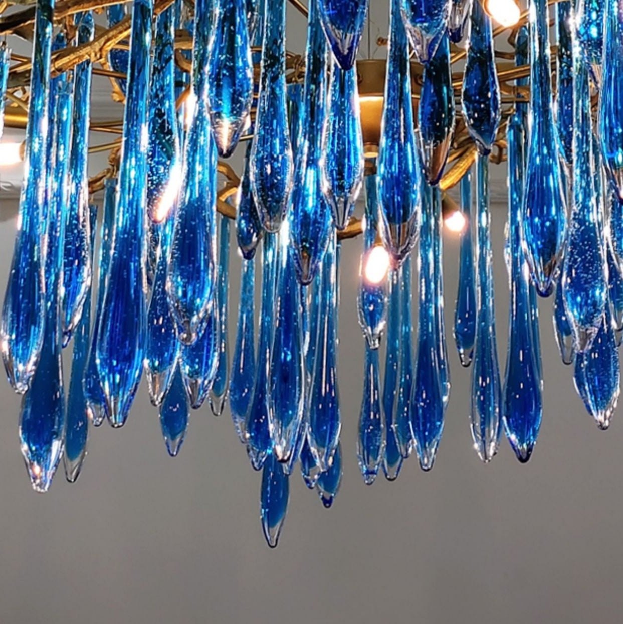 Artistic Branch Chandelier with Blue Glaze Drops for Dining Room
