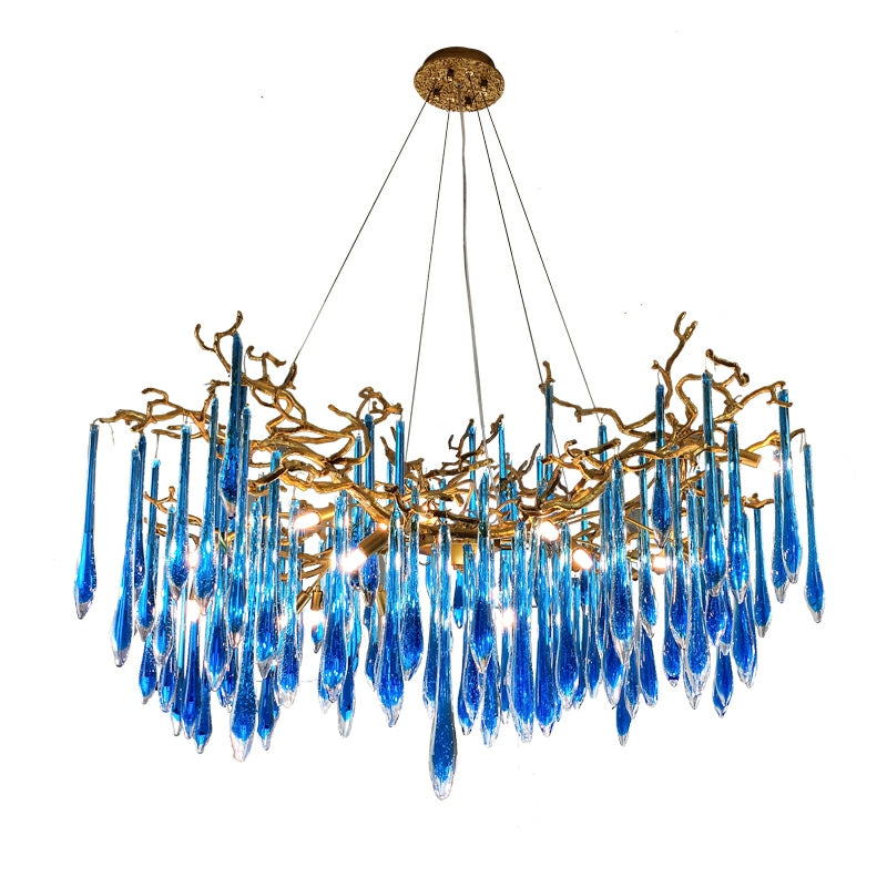 Artistic Branch Chandelier with Blue Glaze Drops for Dining Room