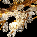 Brass Branch Chandelier with Crystal Leaf Accents Elegant Style for Living or Bedroom Decor