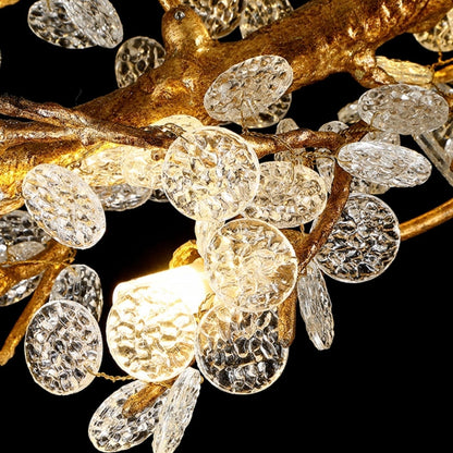 Brass Branch Chandelier with Crystal Leaf Accents Elegant Style for Living or Bedroom Decor