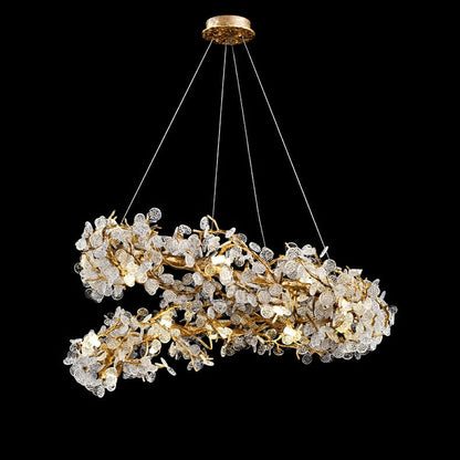 Brass Branch Chandelier with Crystal Leaf Accents Elegant Style for Living or Bedroom Decor