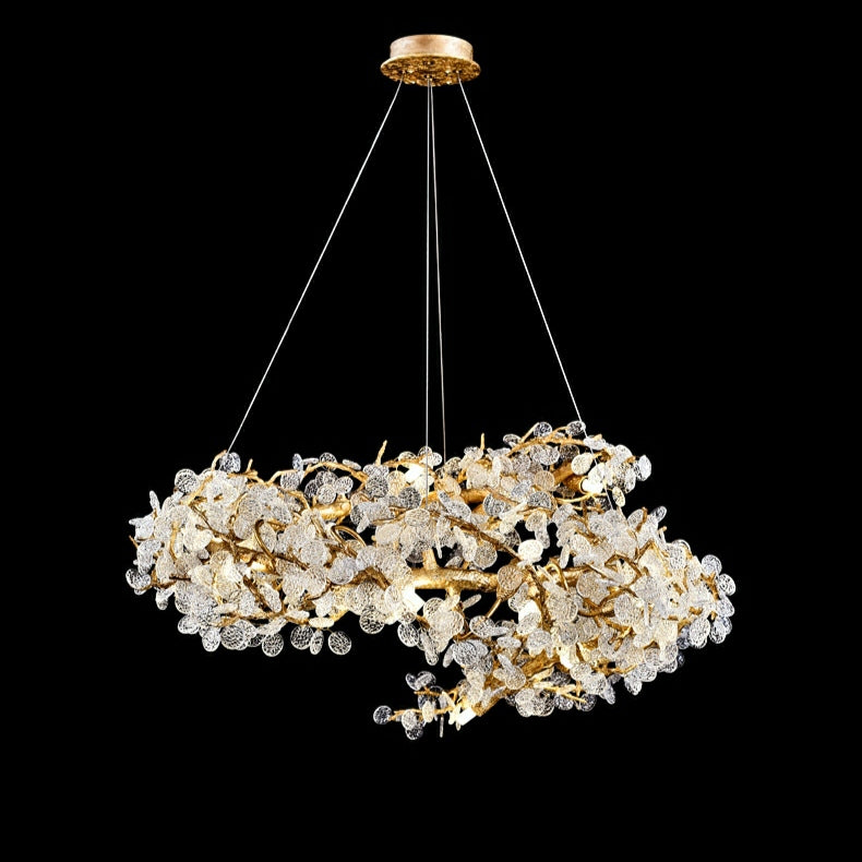 Brass Branch Chandelier with Crystal Leaf Accents Elegant Style for Living or Bedroom Decor