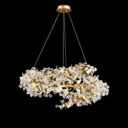 Brass Branch Chandelier with Crystal Leaf Accents Elegant Style for Living or Bedroom Decor