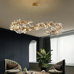 Brass Branch Chandelier with Crystal Leaf Accents Elegant Style for Living or Bedroom Decor