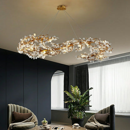 Brass Branch Chandelier with Crystal Leaf Accents Elegant Style for Living or Bedroom Decor