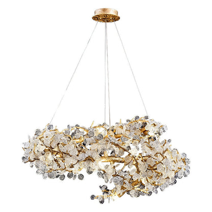 Brass Branch Chandelier with Crystal Leaf Accents Elegant Style for Living or Bedroom Decor