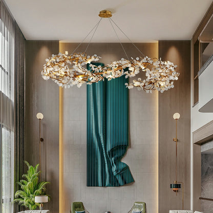 Brass Branch Chandelier with Crystal Leaf Accents Elegant Style for Living or Bedroom Decor