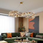 Brass Branch Chandelier with Crystal Leaf Accents Elegant Style for Living or Bedroom Decor