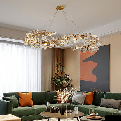 Brass Branch Chandelier with Crystal Leaf Accents Elegant Style for Living or Bedroom Decor