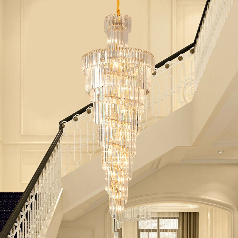 Tiered Foyer Staircase Spiral Crystal Chandelier