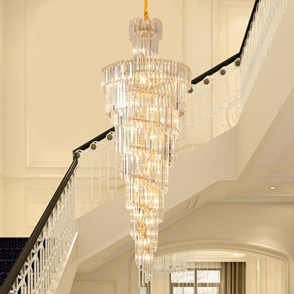 Tiered Foyer Staircase Spiral Crystal Chandelier