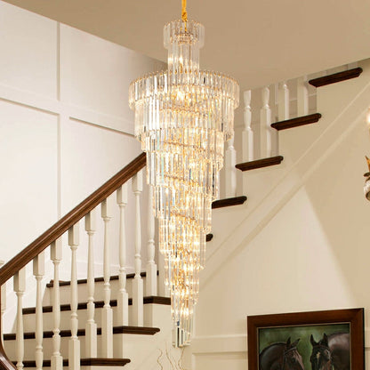 Tiered Foyer Staircase Spiral Crystal Chandelier
