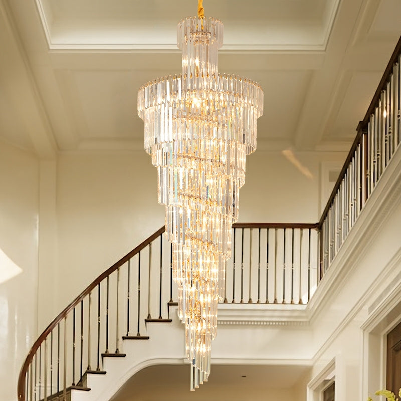 Tiered Foyer Staircase Spiral Crystal Chandelier