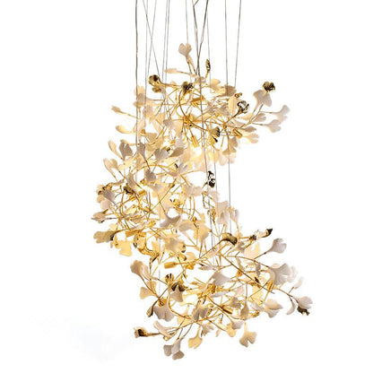 Ceramic Ginkgo Staircase Long Branch Chandelier