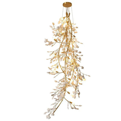 Ceramic Ginkgo Staircase Long Branch Chandelier