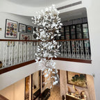 Artistic Tree Branch Pendant Light with Ceramic Ginkgo Leaves for High Ceilings in Hotel or Home