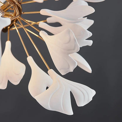 TLL Ginkgo Cascading A Branch Chandelier in Staircase