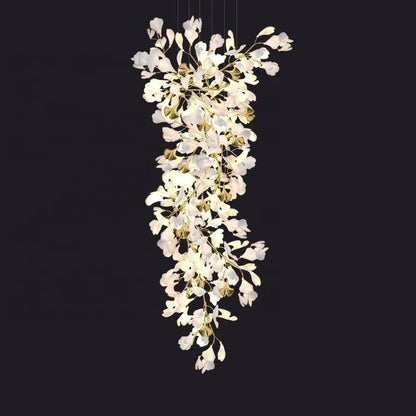 TLL Ginkgo Cascading A Branch Chandelier in Staircase