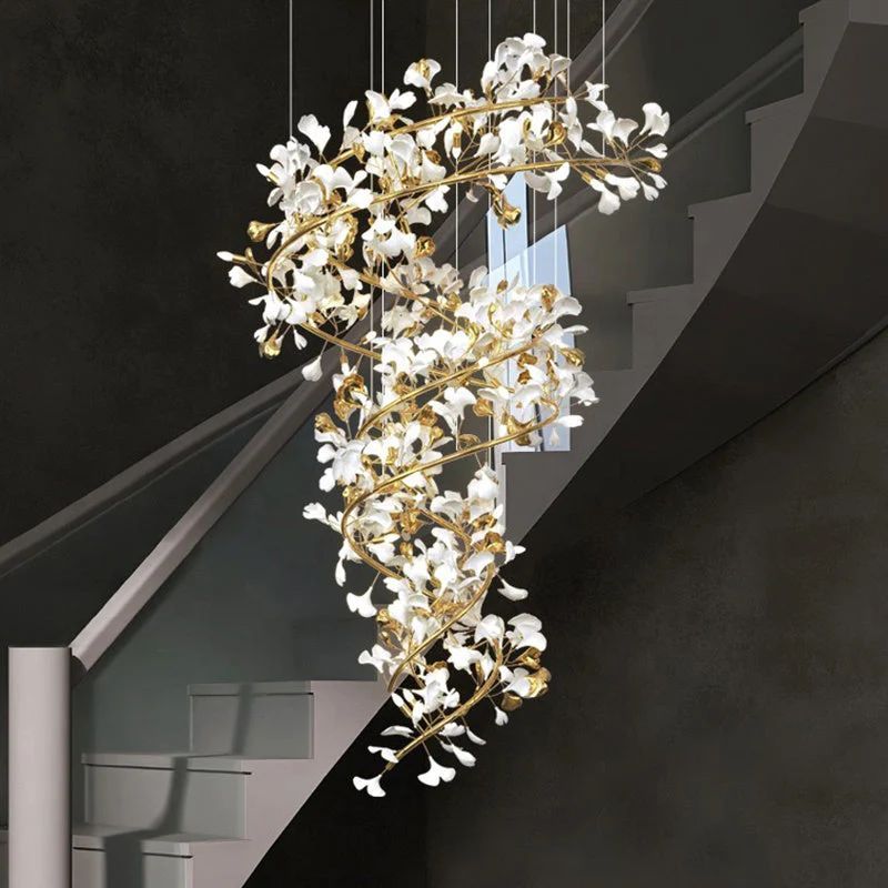 TLL Ginkgo Cascading B (Spiral) Branch Chandelier