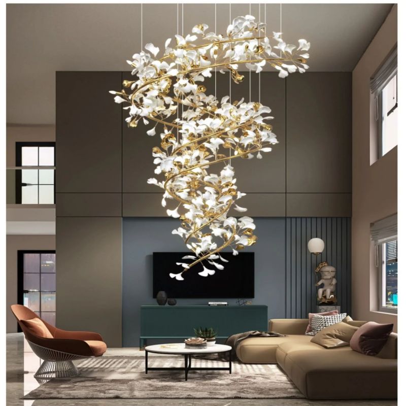 TLL Ginkgo Cascading B (Spiral) Branch Chandelier