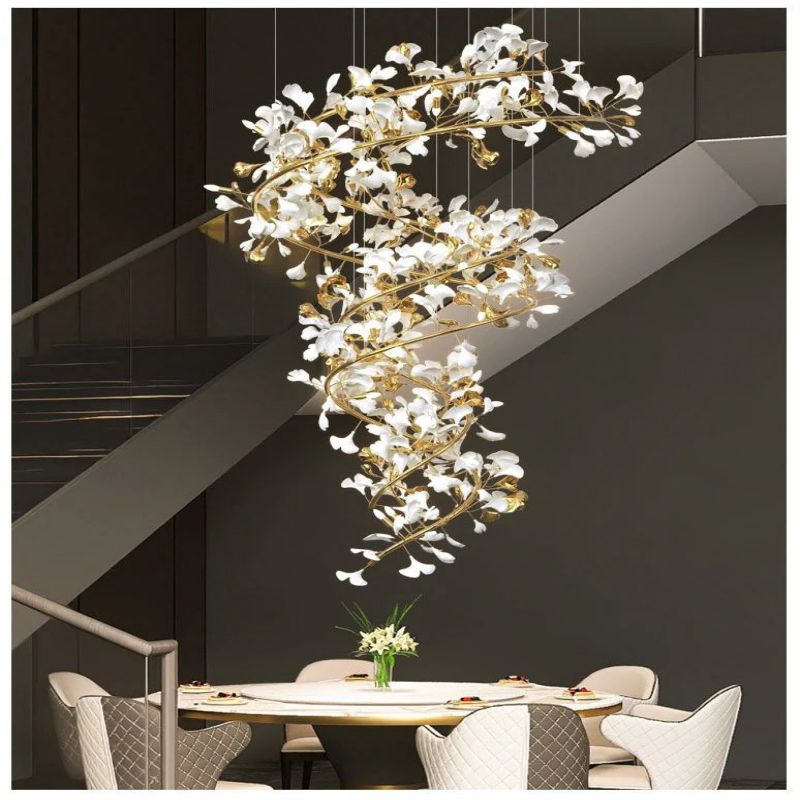 TLL Ginkgo Cascading B (Spiral) Branch Chandelier