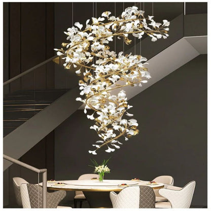 TLL Ginkgo Cascading B (Spiral) Branch Chandelier