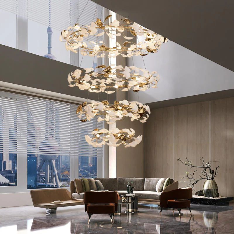 TLL Ginkgo Rings Linear Branch Chandelier