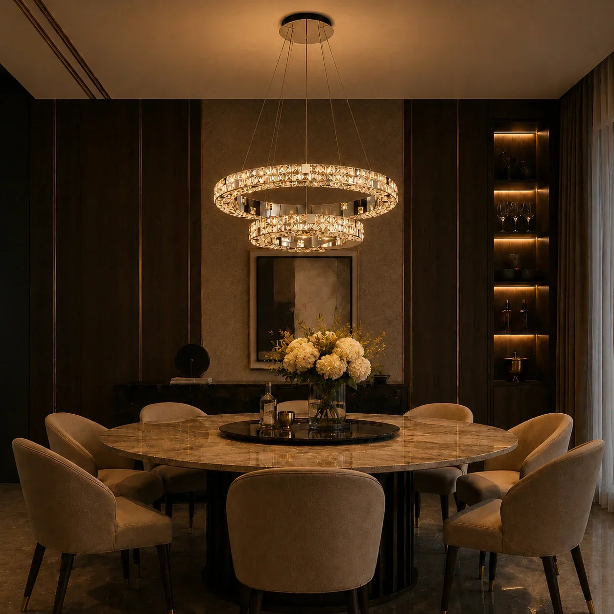 Aura K9 Crystal 2 Ring Chandelier