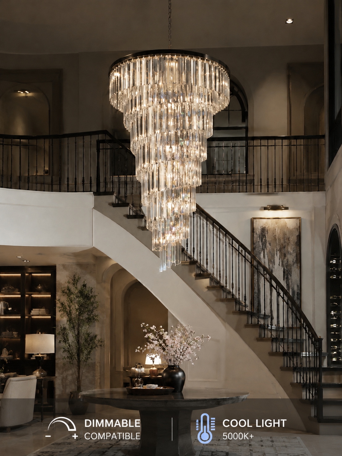 Heristal Crystal Chandelier for Foyer, Entry way, Staircase