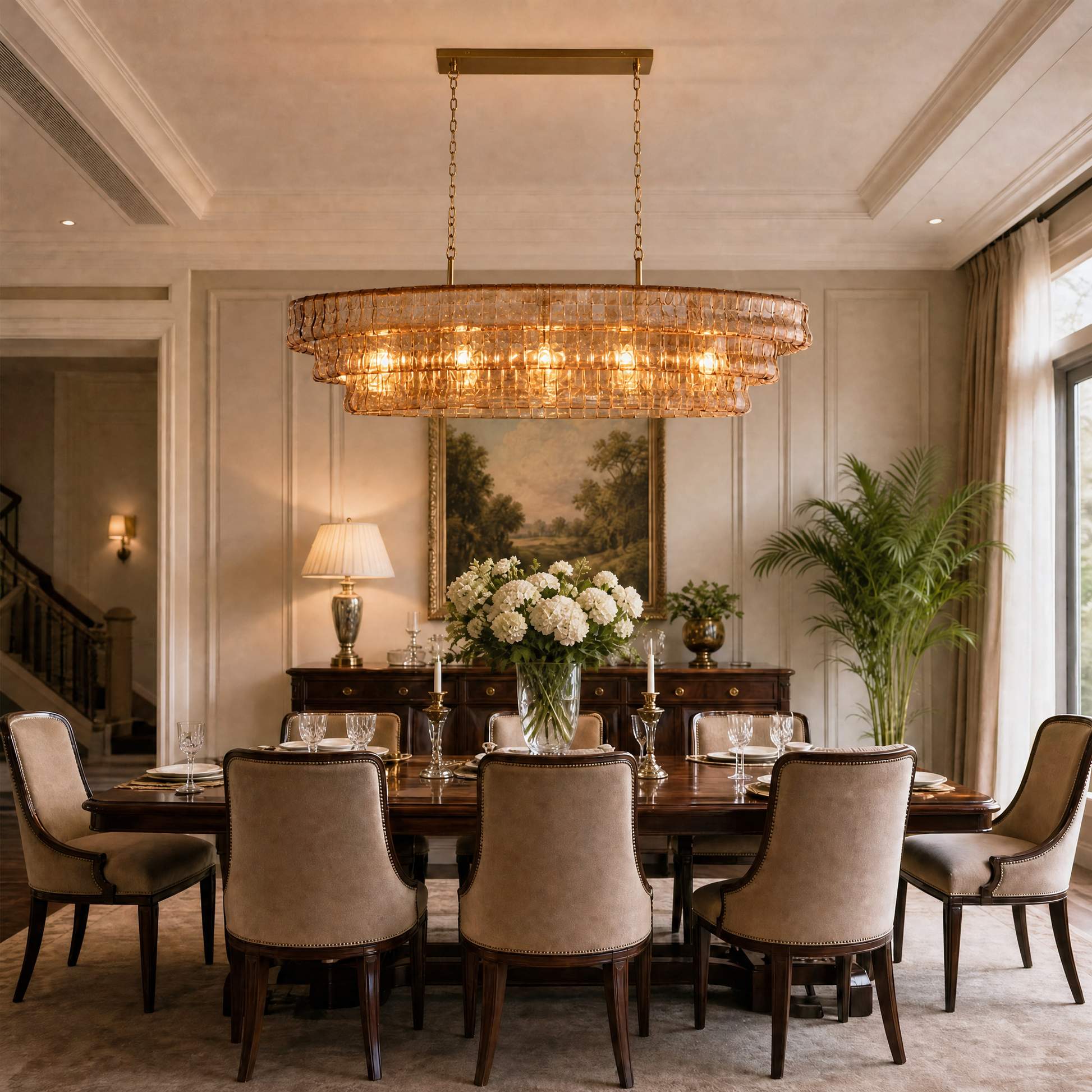 Amber Glass Pendant Light in a living room