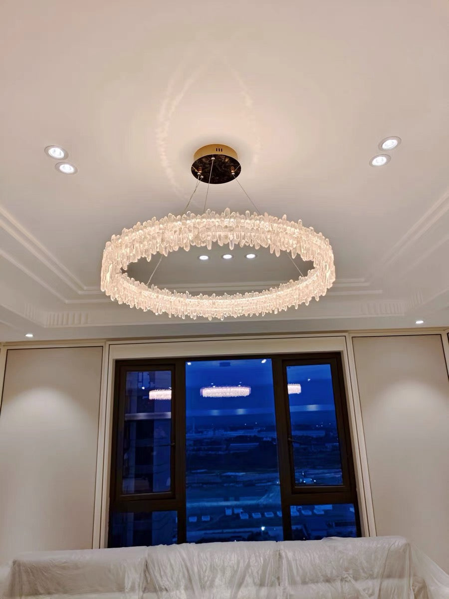 Modern Round Natural Stone Crystal Chandelier