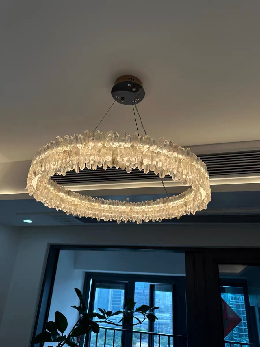 Modern Round Natural Stone Crystal Chandelier