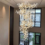 24 Light Gold Chandelier, Luxury Ginkgo Branch Chandelier for Staircase