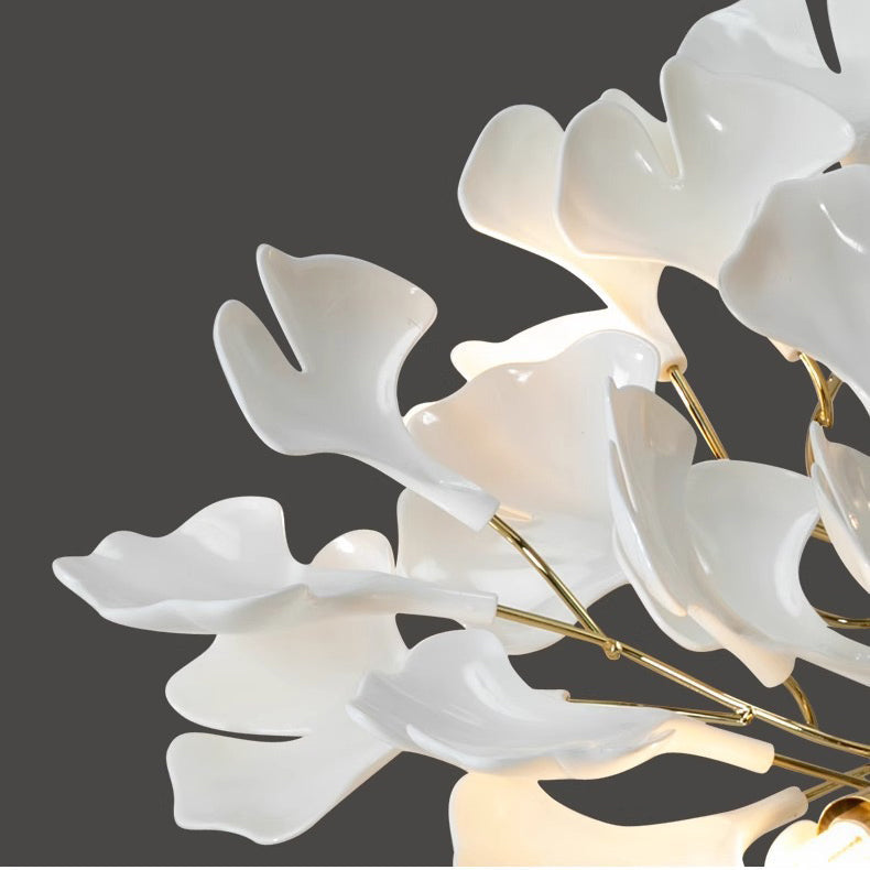 24 Light Gold Chandelier, Luxury Ginkgo Branch Chandelier for Staircase
