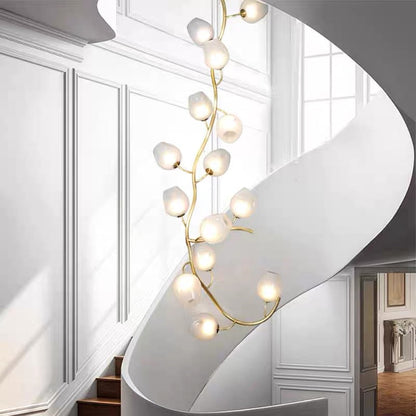 Artistic Glass Lampshade Chandelier with Branches Design for High Ceilings