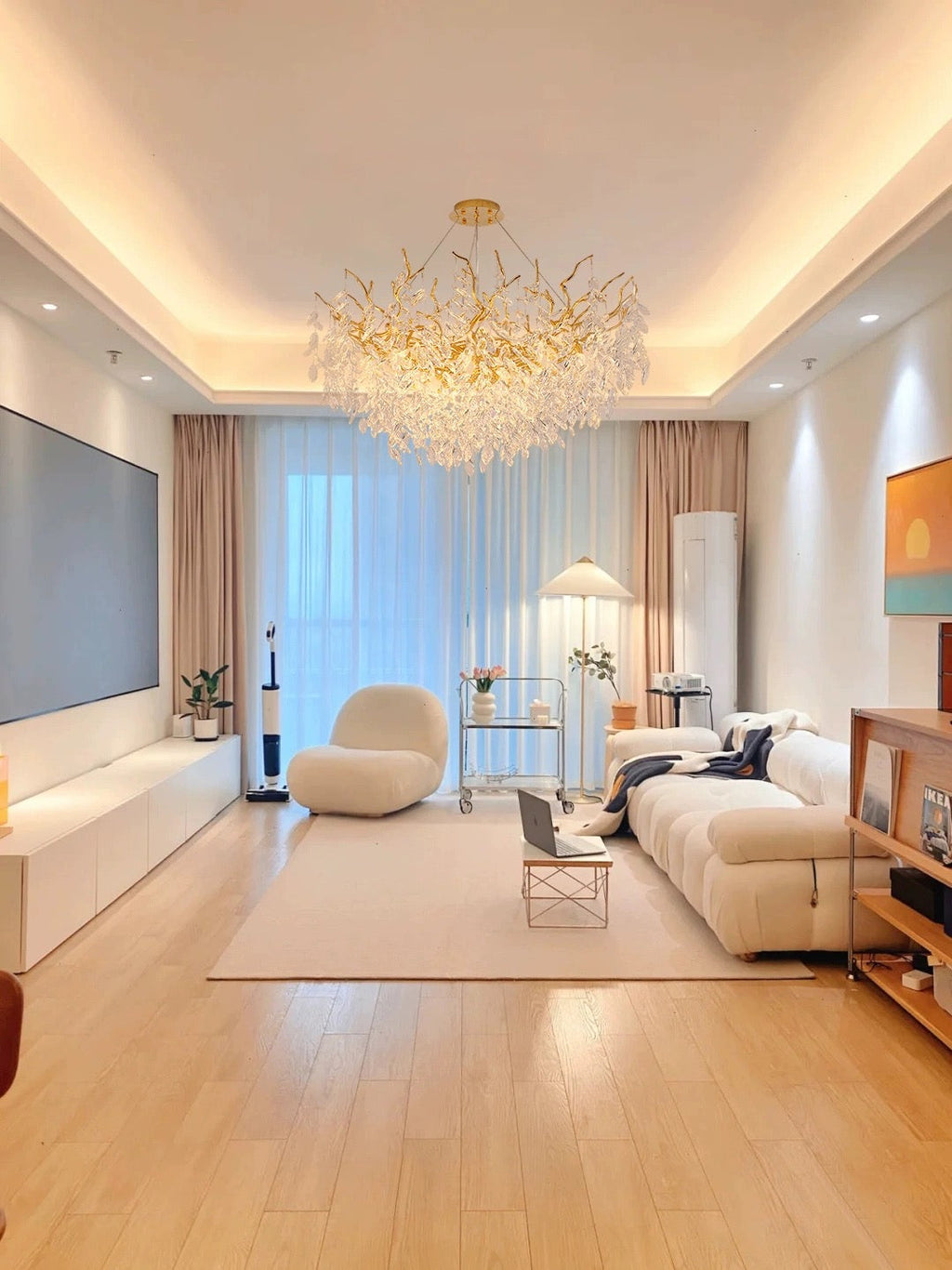 French Branch Crystal Chandelier with Elegant Crystal Leaves