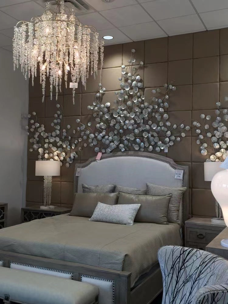 Light Luxury Silver Flower Branch Chandelier with Icicle Details for Bedroom Dining Room and Hallway