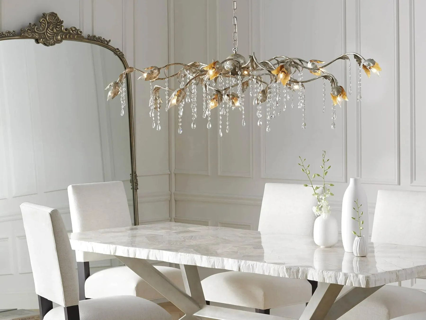 Kalie Crystal Rectangular Chandelier 61" 71“ - Silver