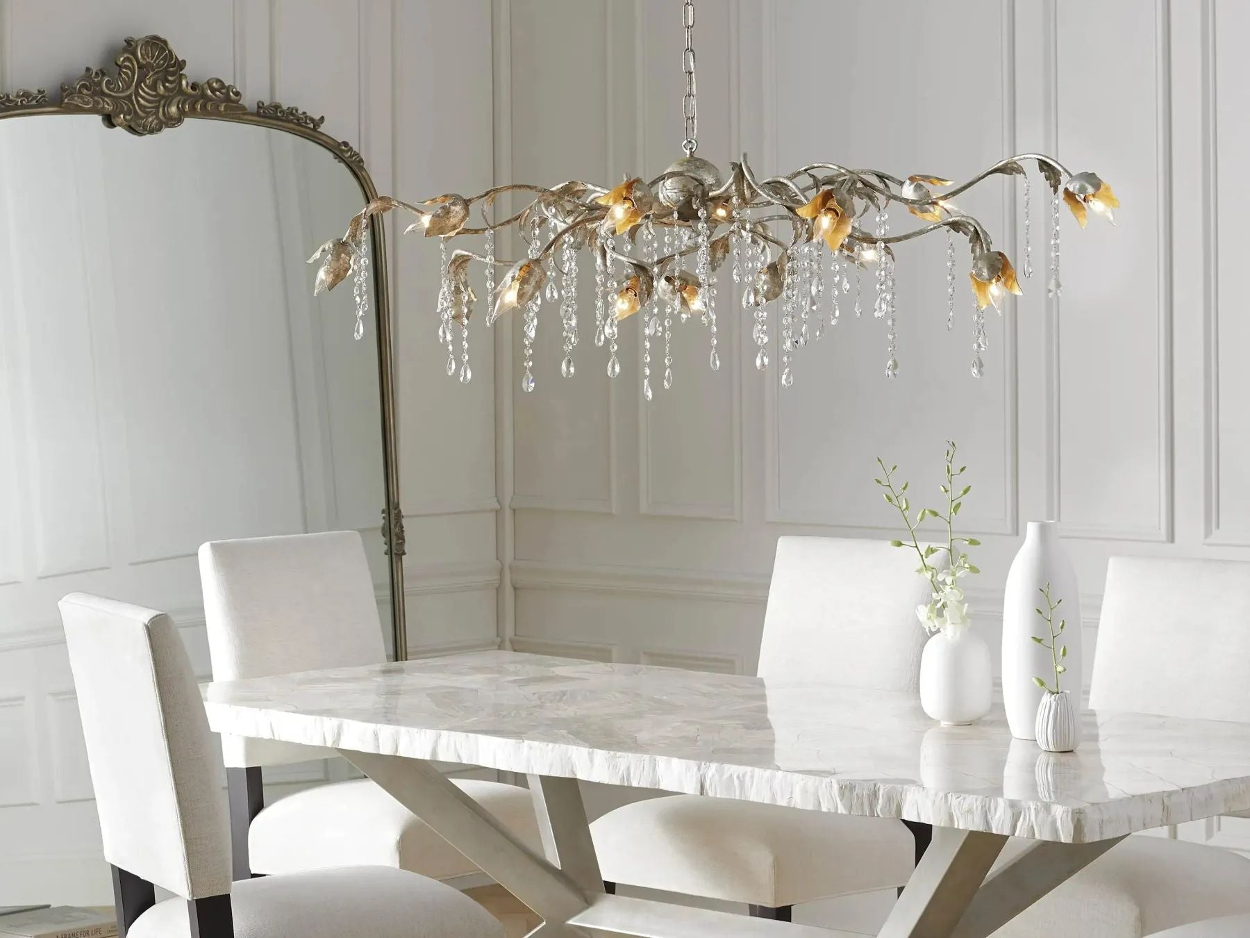 Kalie Crystal Rectangular Chandelier 61" 71“ - Silver