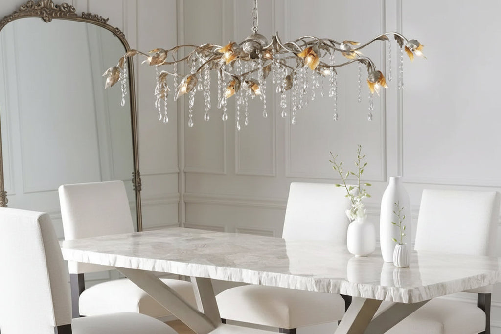 Kalie Crystal Rectangular Chandelier 52"- Silver