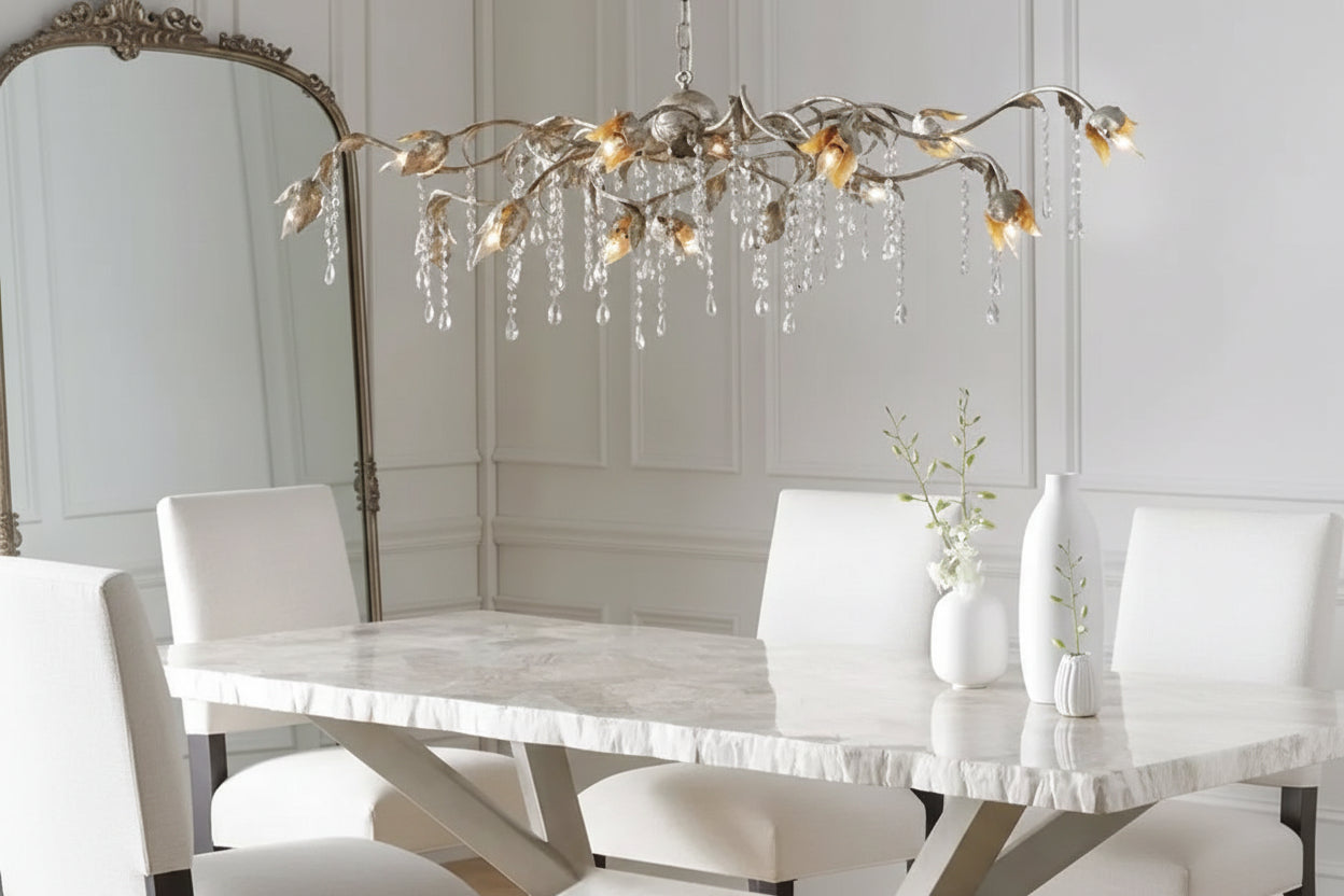 Kalie Crystal Rectangular Chandelier 52"- Silver